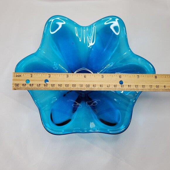 VTG Bluenique Viking Six Petal Aqua Blue Candy Dish Bowl Flower Shaped 1970s MCM - Picture 3 of 14